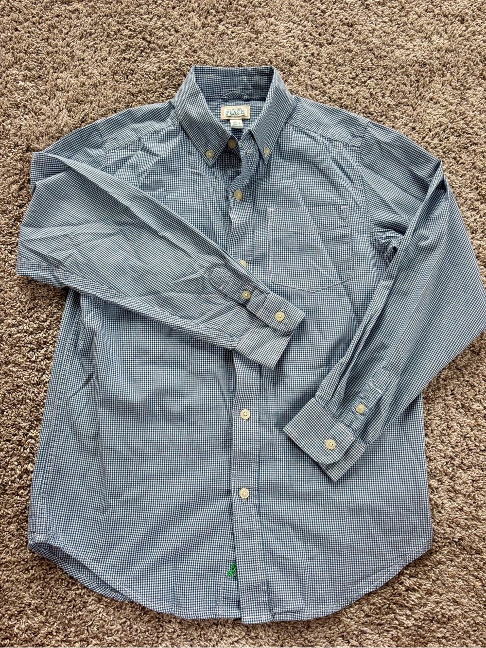 Boys Y2K The Children's Place Blue Micro-Check Button-Down Shirt
